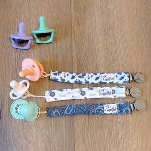 Copper Pearl Baby Pacifier Clips Set - Blue, Pink, White